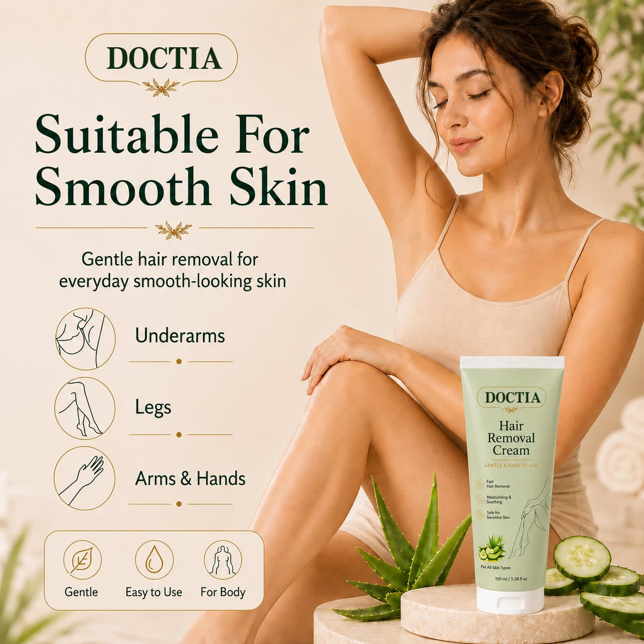 DOCTIA® Natural Gentle Hair Removal Cream | For Women & Men, Sensitive Skin