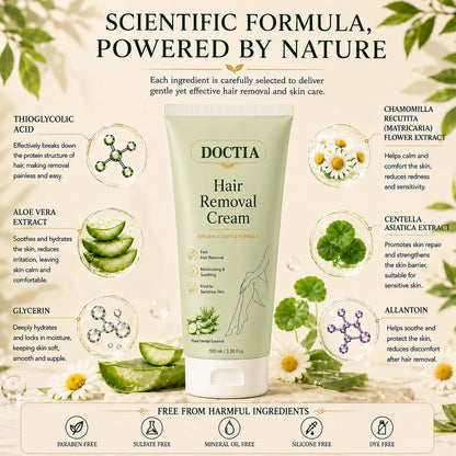 DOCTIA® Natural Gentle Hair Removal Cream | For Women & Men, Sensitive Skin