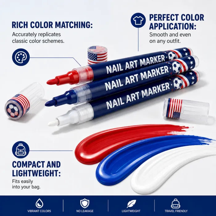 🍁IEY® 12 Colors Nail Art Pens for Soccer Fans – DIY Game Day Nail Design Set, Quick Dry & Easy to Use